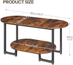 Coffee Table for Living Room, Oval Small Coffee Table with 2-Tier Open Storage Shelf, Industrial Cocktail Tea, alternate view