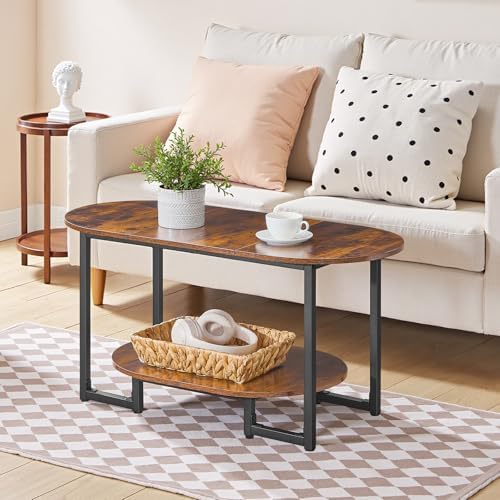 Coffee Table for Living Room, Oval Small Coffee Table with 2-Tier Open Storage Shelf, Industrial Cocktail Tea, alternate view