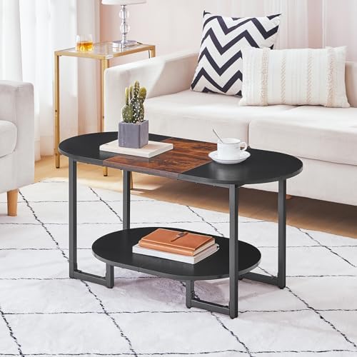 Coffee Table for Living Room, Oval Small Coffee Table with 2-Tier Open Storage Shelf, Industrial Cocktail Tea, alternate view