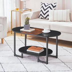 Coffee Table for Living Room, Oval Small Coffee Table with 2-Tier Open Storage Shelf, Industrial Cocktail Tea, alternate view