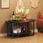 Coffee Table for Living Room, Oval Small Coffee Table with 2-Tier Open Storage Shelf, Industrial Cocktail Tea, alternate view