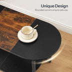 Coffee Table for Living Room, Oval Small Coffee Table with 2-Tier Open Storage Shelf, Industrial Cocktail Tea, alternate view