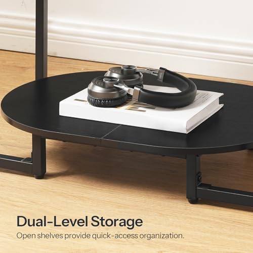 Coffee Table for Living Room, Oval Small Coffee Table with 2-Tier Open Storage Shelf, Industrial Cocktail Tea, alternate view