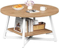 Coffee Table for Living Room, Round Coffee Table, Small Circle Coffee Table with Storage, Modern Wood Round