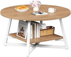 Coffee Table for Living Room, Round Coffee Table, Small Circle Coffee Table with Storage, Modern Wood Round