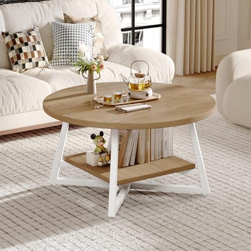 Coffee Table for Living Room, Round Coffee Table, Small Circle Coffee Table with Storage, Modern Wood Round, alternate view 2