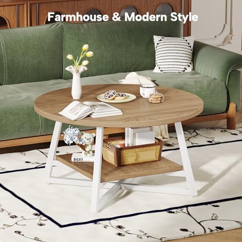 Coffee Table for Living Room, Round Coffee Table, Small Circle Coffee Table with Storage, Modern Wood Round, alternate view 4