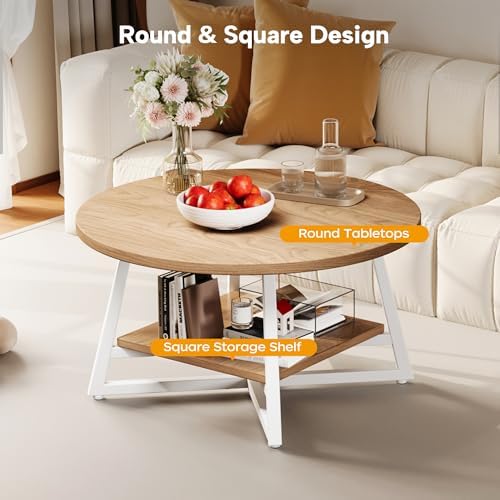 Coffee Table for Living Room, Round Coffee Table, Small Circle Coffee Table with Storage, Modern Wood Round, alternate view 5