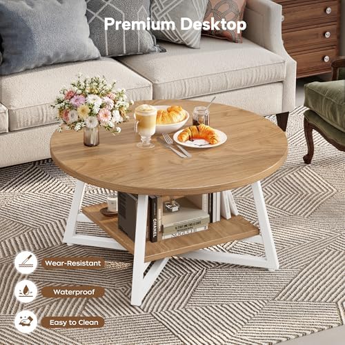 Coffee Table for Living Room, Round Coffee Table, Small Circle Coffee Table with Storage, Modern Wood Round, alternate view 6