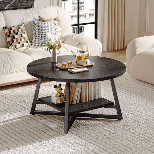 Coffee Table for Living Room, Round Coffee Table, Small Circle Coffee Table with Storage, Modern Wood Round, alternate view 2