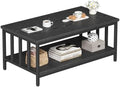 Coffee Table for Living Room with Slatted Sides Frame, Modern Farmhouse Living Room Table with 2-Tier Storage