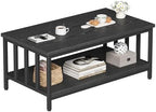 Coffee Table for Living Room with Slatted Sides Frame, Modern Farmhouse Living Room Table with 2-Tier Storage