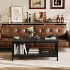 Coffee Table for Living Room with Slatted Sides Frame, Modern Farmhouse Living Room Table with 2-Tier Storage, alternate view