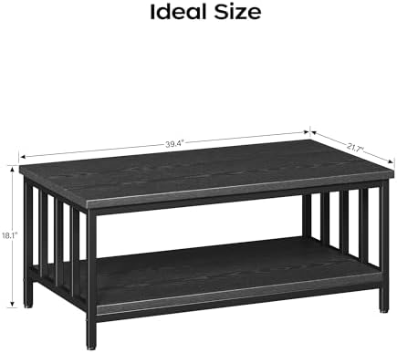 Coffee Table for Living Room with Slatted Sides Frame, Modern Farmhouse Living Room Table with 2-Tier Storage, alternate view