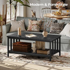 Coffee Table for Living Room with Slatted Sides Frame, Modern Farmhouse Living Room Table with 2-Tier Storage, alternate view