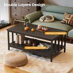 Coffee Table for Living Room with Slatted Sides Frame, Modern Farmhouse Living Room Table with 2-Tier Storage, alternate view