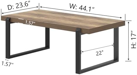 Coffee Table, Modern Rustic Wood and Metal Center Table, Industrial Cocktail Tea Table for Living Room, Oak, 44, alternate
