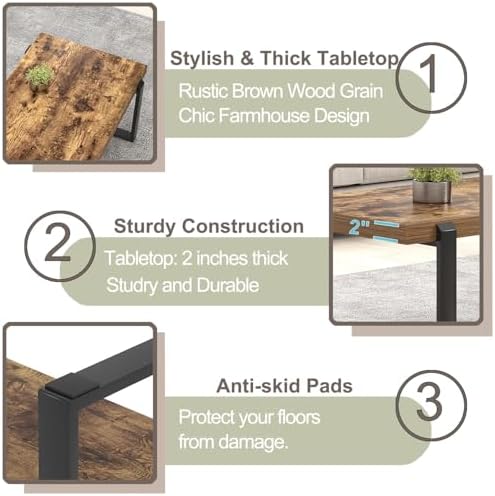 Coffee Table, Modern Rustic Wood and Metal Center Table, Industrial Rectangle Cocktail Tea Table for Living, alternate view 5