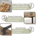 Coffee Table, Modern Rustic Wood and Metal Center Table, Industrial Rectangle Cocktail Tea Table for Living, alternate view 5