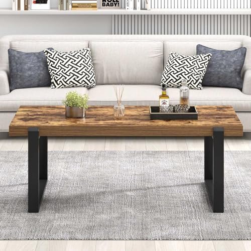 Coffee Table, Modern Rustic Wood and Metal Center Table, Industrial Rectangle Cocktail Tea Table for Living, alternate view 6