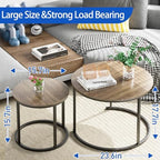 Coffee Table Nesting Side Round Table Set of 2 End Table with Sturdy Metal Frame for Living Room Bedroom, alternate view 2