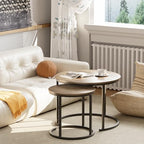 Coffee Table Nesting Side Round Table Set of 2 End Table with Sturdy Metal Frame for Living Room Bedroom, alternate view 3