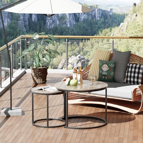 Coffee Table Nesting Side Round Table Set of 2 End Table with Sturdy Metal Frame for Living Room Bedroom, alternate view 5