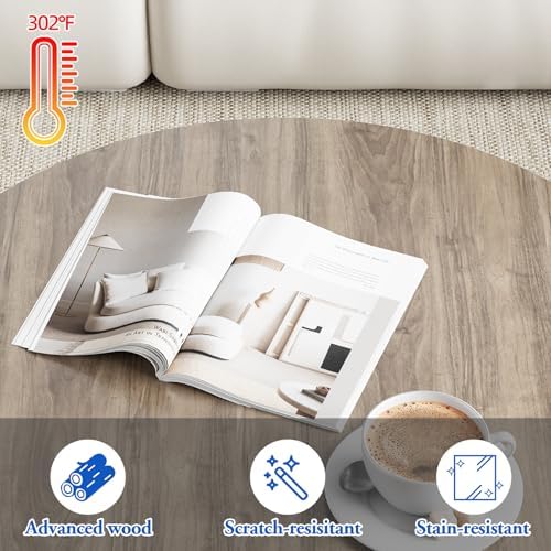 Coffee Table Nesting Side Round Table Set of 2 End Table with Sturdy Metal Frame for Living Room Bedroom, alternate view 7