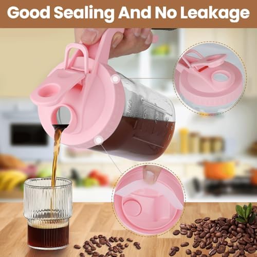 Cold Brew Coffee Maker, 32 oz Mason Jar Pitcher with Stainless Steel Filter, Pour Spout Handle Lid, Heavy Duty, alternate