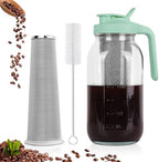 Cold Brew Coffee Maker, 64 oz Mason Jar Pitcher with Stainless Steel Filter, Pour Spout Handle Lid, Heavy Duty