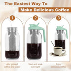 Cold Brew Coffee Maker, 64 oz Mason Jar Pitcher with Stainless Steel Filter, Pour Spout Handle Lid, Heavy Duty, alternate