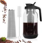 Cold Brew Coffee Maker, 64 oz Mason Jar Pitcher with Stainless Steel Filter, Pour Spout Handle Lid, Airtight &