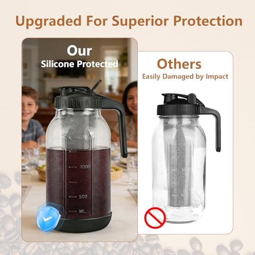 Cold Brew Coffee Maker, 64 oz Mason Jar Pitcher with Stainless Steel Filter, Pour Spout Handle Lid, Airtight &, alternate