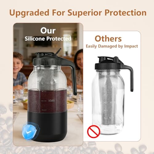 Cold Brew Coffee Maker, 64 oz Mason Jar Pitcher with Stainless Steel Filter, Pour Spout Handle Lid, Airtight &, alternate