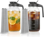 Cold Brew Coffee Maker, 64 oz Mason Jar Pitcher with Stainless Steel Filter, Pour Spout Handle Lid, Airtight &