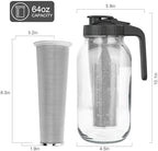 Cold Brew Coffee Maker, 64 oz Mason Jar Pitcher with Stainless Steel Filter, Pour Spout Handle Lid, Airtight &, alternate