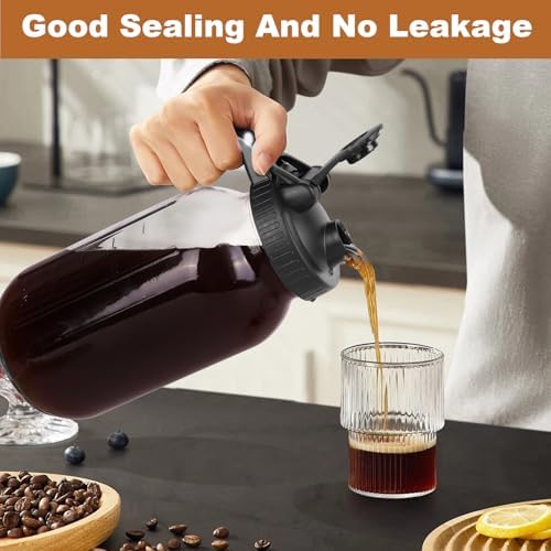 Cold Brew Coffee Maker, 64 oz Mason Jar Pitcher with Stainless Steel Filter, Pour Spout Handle Lid, Airtight &, alternate