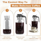 Cold Brew Coffee Maker, 64 oz Mason Jar Pitcher with Stainless Steel Filter, Pour Spout Handle Lid, Airtight &, alternate