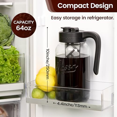 Cold Brew Coffee Maker Glass, 64 oz Mason Jar Pitcher in Black, alternate view 2