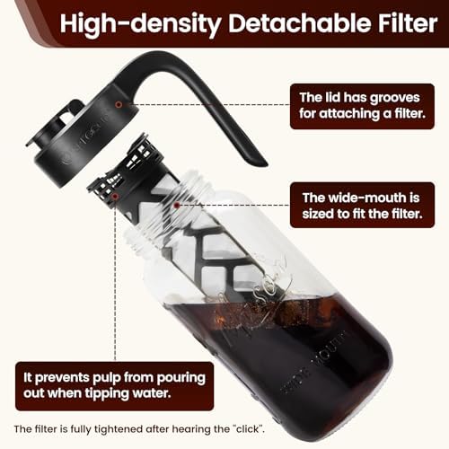 Cold Brew Coffee Maker Glass, 64 oz Mason Jar Pitcher in Black, alternate view 4