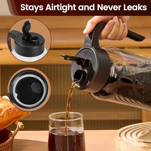 Cold Brew Coffee Maker Glass, 64 oz Mason Jar Pitcher in Black, alternate view 6