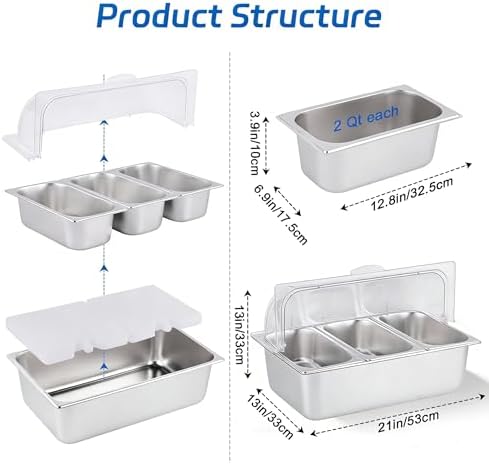 Cold Food Buffet Server 3 Pans×4QT with Ice Packs for Salad Pizza Sauce Colded Serving Trays Condiments, alternate view 2