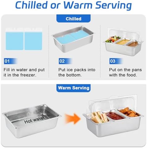 Cold Food Buffet Server 3 Pans×4QT with Ice Packs for Salad Pizza Sauce Colded Serving Trays Condiments, alternate view 4