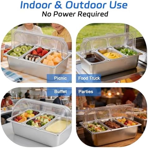 Cold Food Buffet Server 3 Pans×4QT with Ice Packs for Salad Pizza Sauce Colded Serving Trays Condiments, alternate view 5
