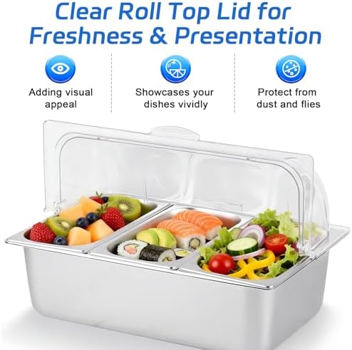 Cold Food Buffet Server 3 Pans×4QT with Ice Packs for Salad Pizza Sauce Colded Serving Trays Condiments, alternate view 6