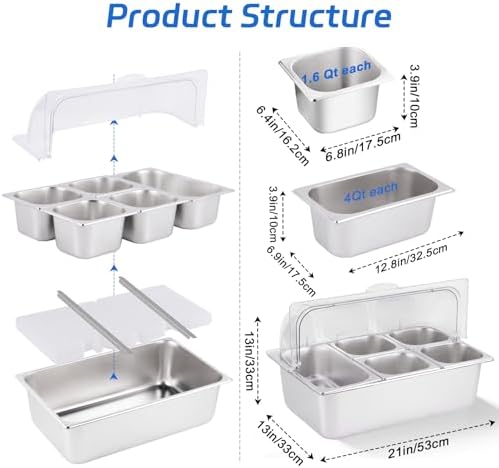 Cold Food Buffet Server 5 Pans (4 Pans×1.6Qt & 1 Pan×4QT) with Ice Packs for Salad Pizza Sauce Colded Serving, alternate view