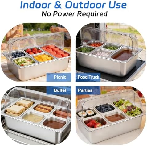 Cold Food Buffet Server 5 Pans (4 Pans×1.6Qt & 1 Pan×4QT) with Ice Packs for Salad Pizza Sauce Colded Serving, alternate view