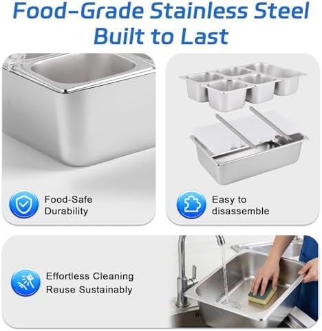 Cold Food Buffet Server 5 Pans (4 Pans×1.6Qt & 1 Pan×4QT) with Ice Packs for Salad Pizza Sauce Colded Serving, alternate view