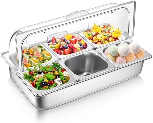 Cold Food Buffet Server 6 Pan Serving Display Tray Condiment Station