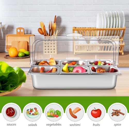 Cold Food Buffet Server 6 Pan Serving Display Tray Condiment Station, alternate view 2